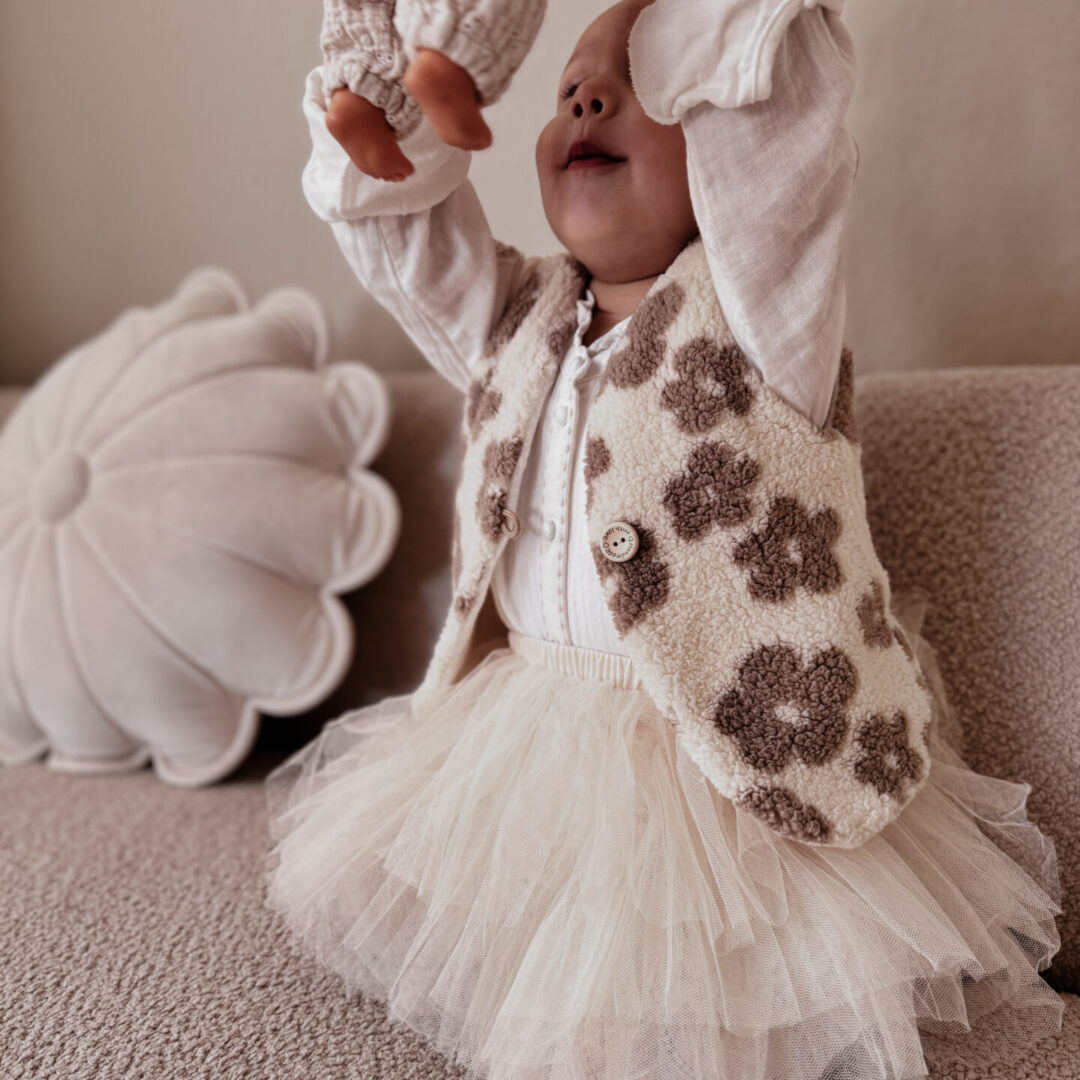 Teddy gilet bloemen ecru
