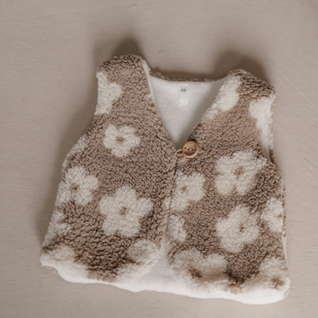 teddy gilet bloemen bruin