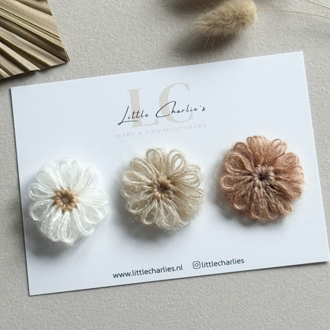 Antislip knipje wol bloem beige