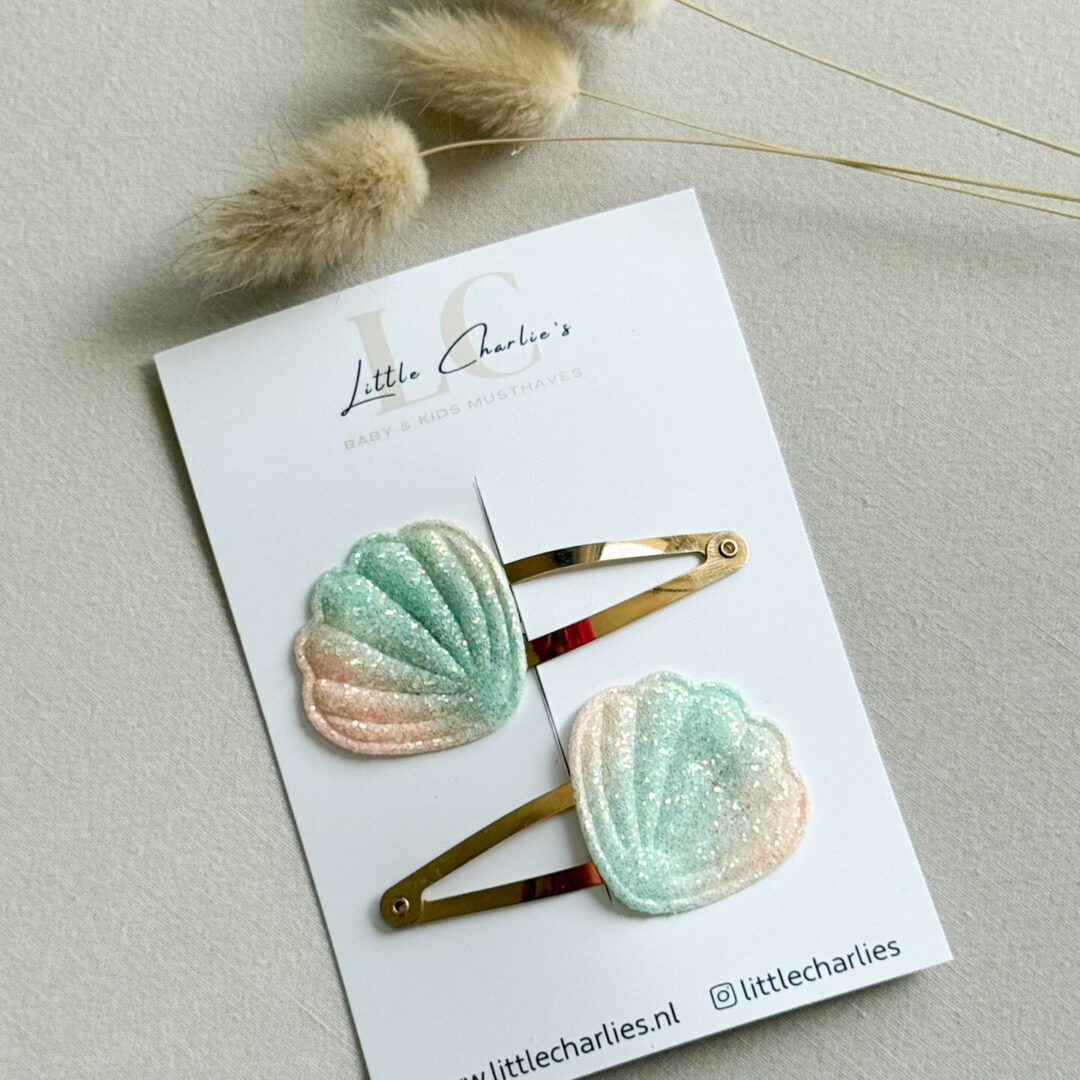 Knipjesset glitter schelpen aqua